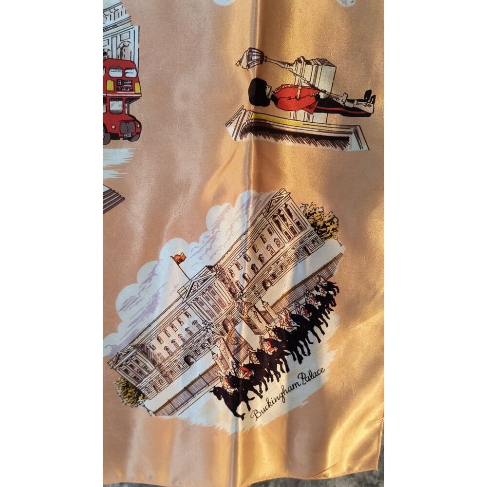 Vintage Peach London Scarf With Iconic Landmarks Print - Picture 2 of 10